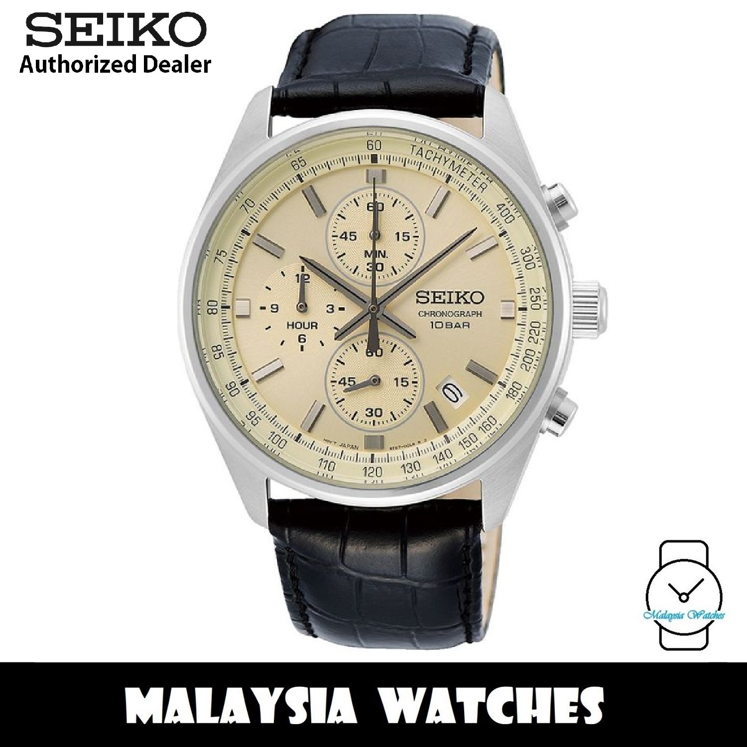 Seiko SSB383P1 Quartz Chronograph Cream Dial Hardlex Crystal Glass Black  Leather Strap Men's Watch | Lazada