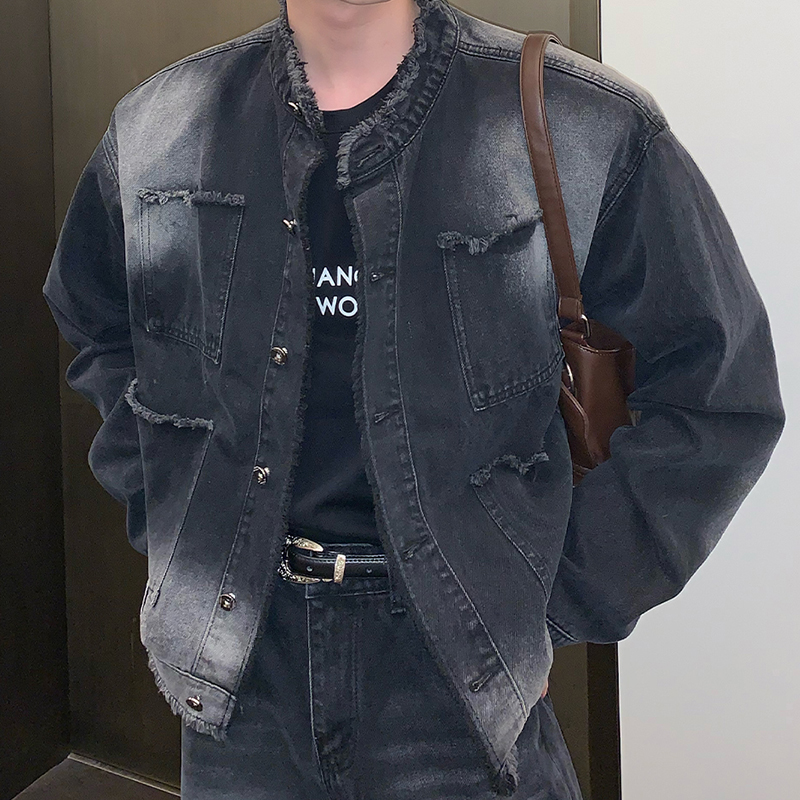YAZHINIAO Áo khoác ngắn thường ngày cho nam Áo khoác denim cổ điển