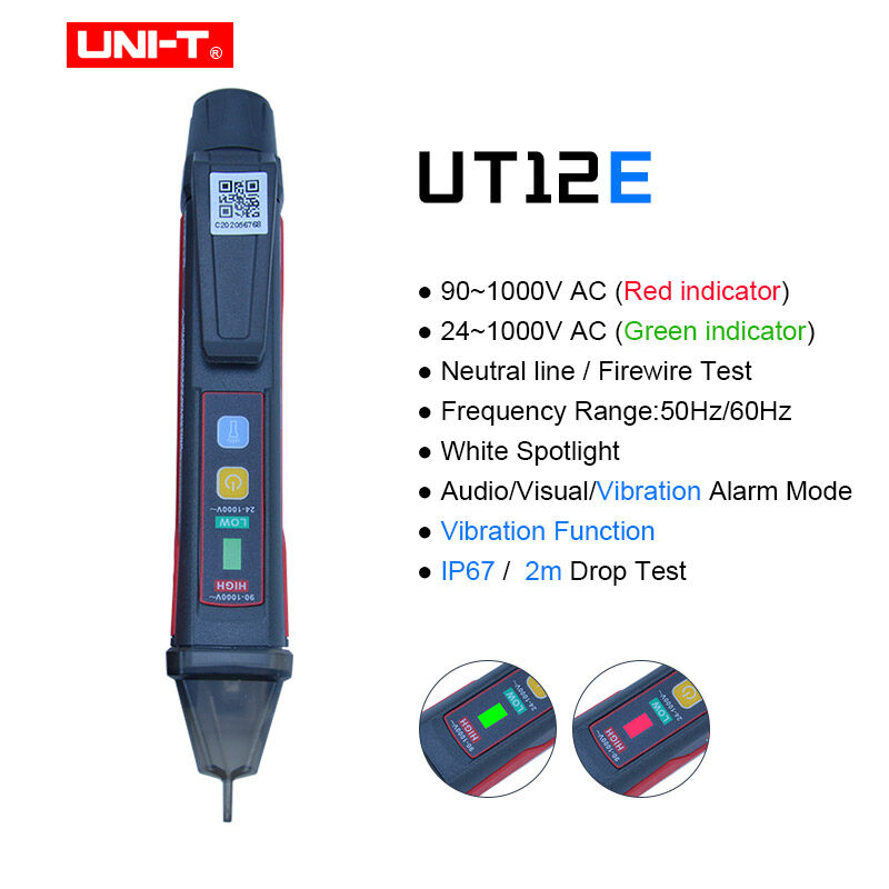 UNIT UT12E UT12M Socket Wall AC Voltage Detector Indicator 24V1000V