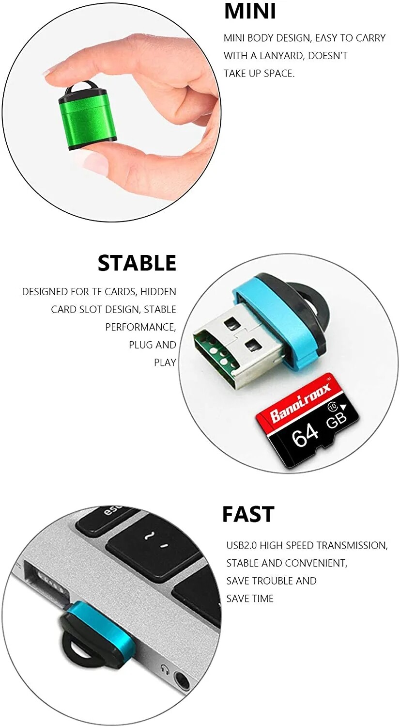 Xách tay tốc độ cao Mini USB 2.0 Đầu đọc thẻ TF Thẻ nhớ Micro SD Bộ chuyển đổi cho máy tính Máy tính để bàn máy tính xách tay máy tính xách tay