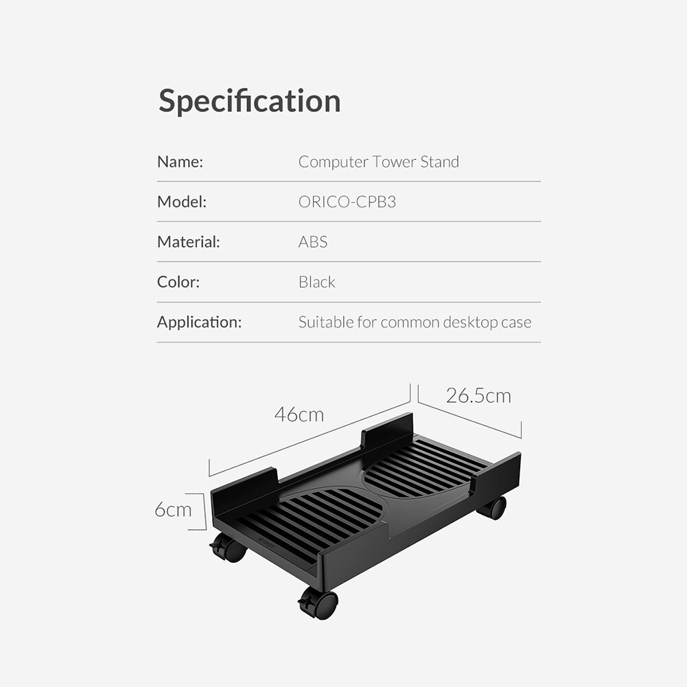 ORICO CPB3 Anti-slip Computer Towers Stand Cart PC Cases Mobile Computer CPU Cooling Holder Bracket with 4 Rotatable Caster Wheels