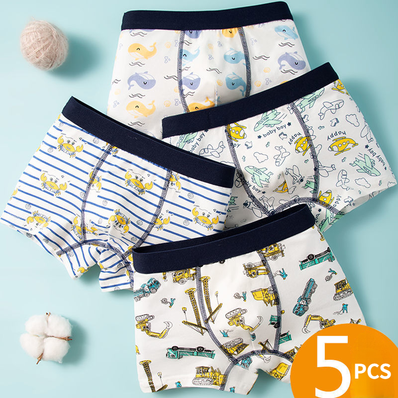 5pcs Briefs for Kids Boy Pure Cotton Boxer Boy Underwear Children's Cartoon Underwear