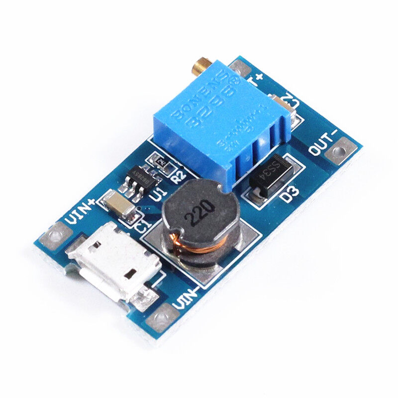 MT3608 DC-DC Adjustable Boost Module 2A Boost Plate Step Up Module with MICRO USB 2V-24V to 5V 9V 12V 28V