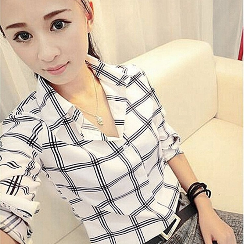 Áo Sơ Mi Kẻ Sọc In Họa Tiết Xuân Hè Mới Cho Nữ Trang Phục Học Sinh Dài Tay Cho Nữ Áo Sơ Mi Nữ Ôm Sát Người Hâm Mộ Hàn Quốc