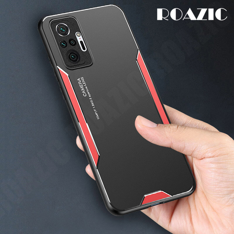 ROAZIC For Xiaomi Redmi Note 10 Note 10 Pro Note 10 Pro Max Phone Case Metal Frosted Back Shell Soft TPU Frame Casing Ultra-thin Anti-fall Aluminum Cover