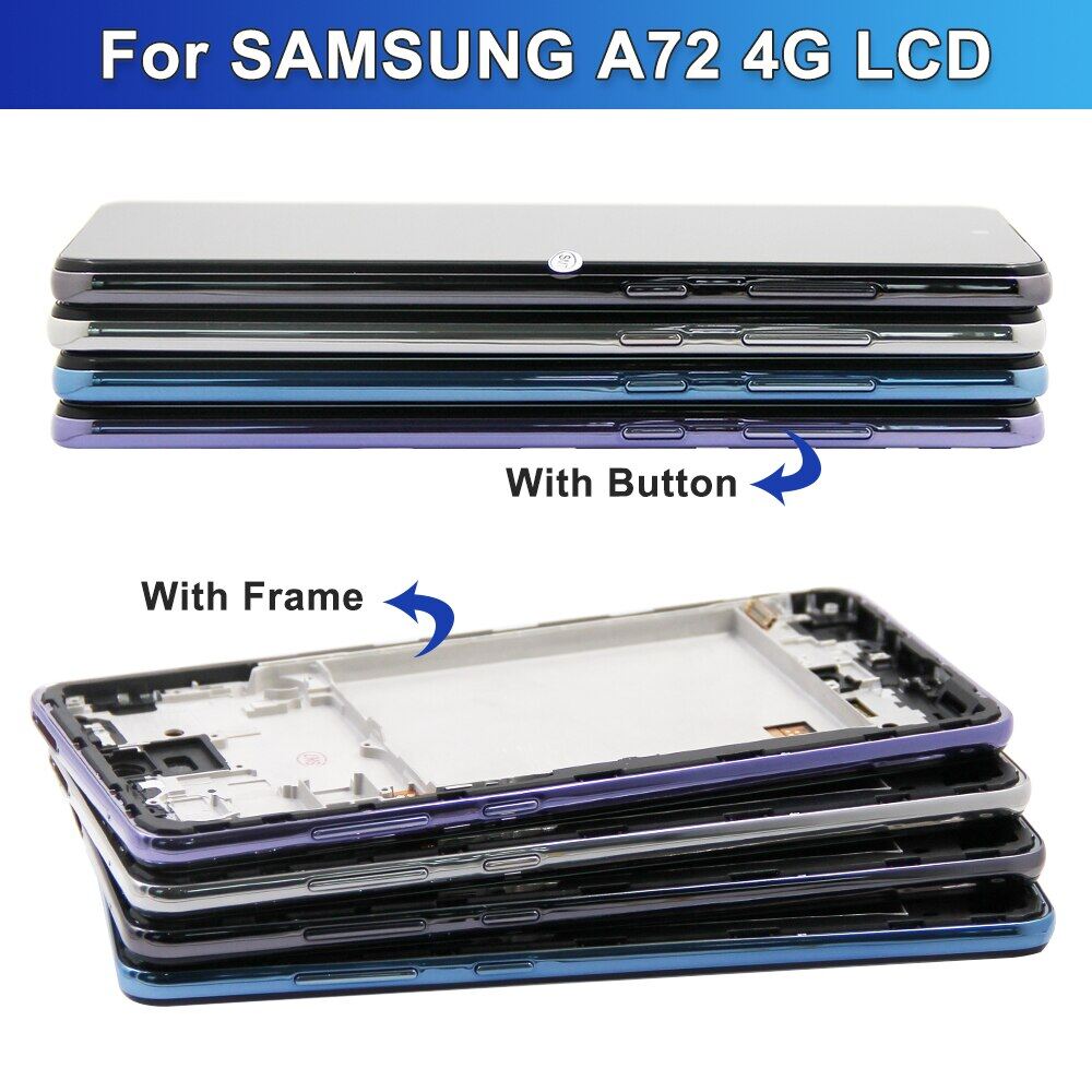 Đã Kiểm Tra 100% Phù Hợp Với Galaxy A72 A725 A725F Samsung Màn Hình Cảm Ứng Với Khung Bộ Phận Lắp Ráp Cho Bộ Số Hóa Phù Hợp Với Màn Hình LCD Samsung A72 4G SM-A725F