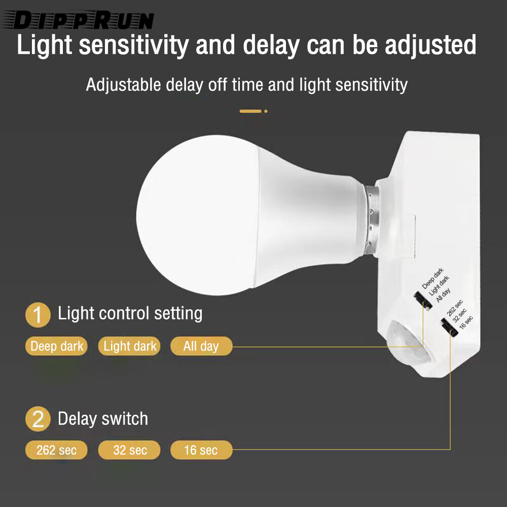 DIPPRUN 110-240V E27 LED Bulb Base Human Induction Motion Sensor Light Socket Adapter Holder with Infrared Sensor