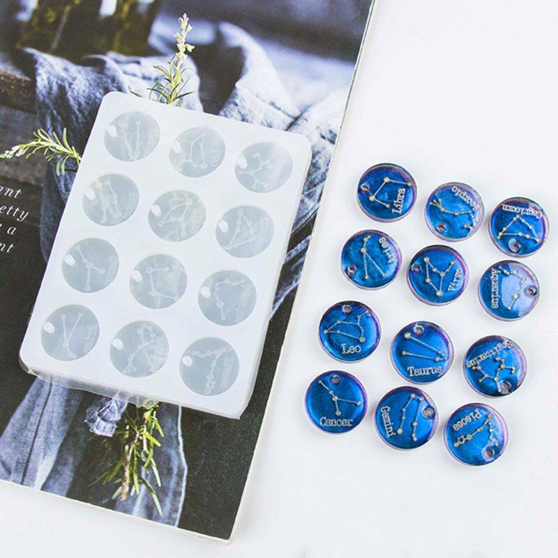 12 Constellations Discs Pendant Epoxy Resin Silicone Mold Jewelry Making Tools