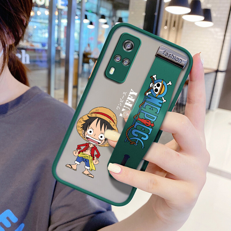 UCUC Case For VIVO Y51 2020 (With Wristband)Shockproof Frosted Back Cartoon Anime Casing boys Luffy Soft Edge Full Lens Protection Cover Ultra Thin Phone Case VIVOY51 2020