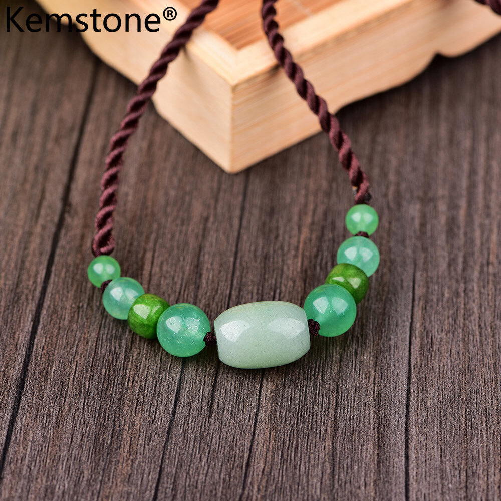 Kemstone Fashion Green Jade Beads Necklace Jewelry Gift for Women Girls