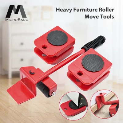 MicroBang Furniture Moving Tool Heavy Object Mover Furniture Transport Lifter & Furniture Slides 4 Wheeled Mover Roller+1 Wheel Bar Hand Tools Set