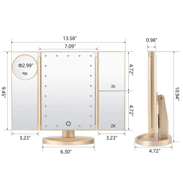 Tri Fold Lighted Vanity Makeup Mirror With 1x 2x 3x 10x Tri Fold Lighted Vanity Makeup Mirror