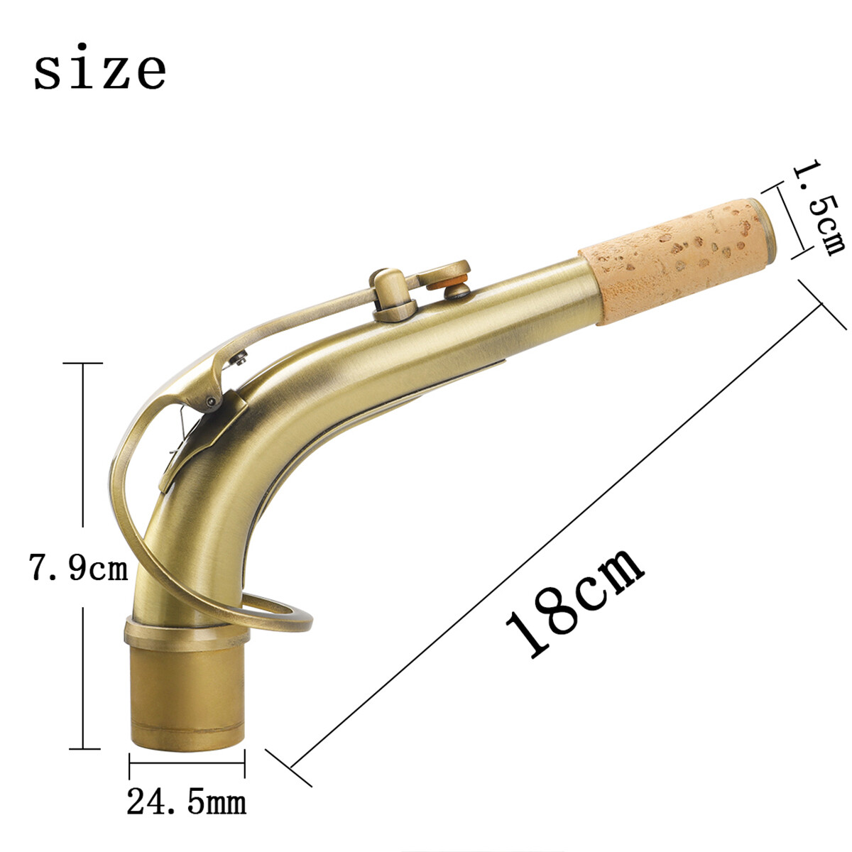 Brass Alto Saxophone Neck | Sax Bend Replacement With Cork Grease & Cleaning Cloth, High Resonance, 24.5mm Joint