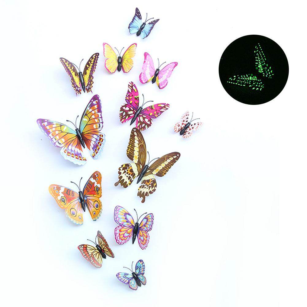 12Pcs/Set 3D Butterfly Glow in Dark Magnetic Refrigerator Sticker Home Decor