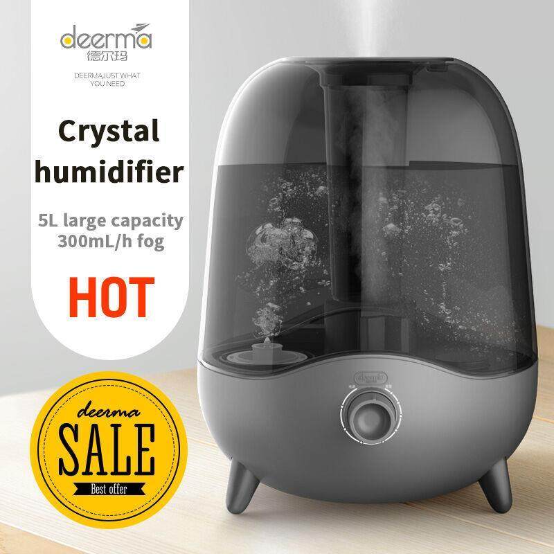 Deerma DEM-F323 25W Humidifier Large 5L Capacity Crystal Mute Mini Ultrasonic Air Humidifier Bedroom Living Room Dual Use Singapore