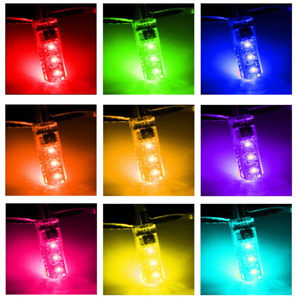 2PCS 6SMD RGB LED T10 5050 Multi Color Light Car Wedge Remote Control Bulbs