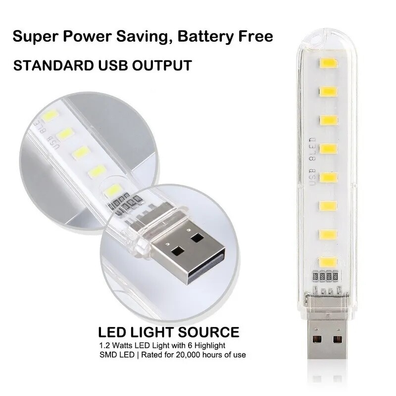 2pcs 8LED USB Mini Đèn LED đọc sách tiết kiệm năng lượng đèn Đèn ngủ USB