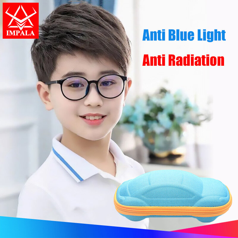 IMPALA FL1838Q Fashion Kids Anti Blue Light Glasses for Boys and Girls Anti Fatigue Eyeglasses Block Blue Light UV400 Protect Children's Eyesight With Cute Glasses Case
