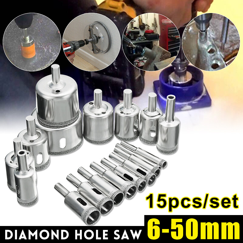 15pcs//set Diamond tool drill bit hole saw set for glass ceramic marble 6mm-50mm