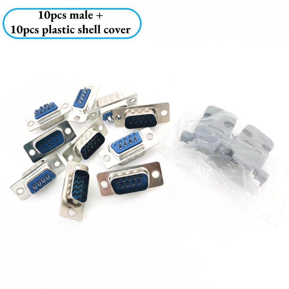10sets DB9 RS232 Parallel Serial Port 2-Rows 9 Pin D Sub 10pcs Male/Female Solder Connector Plastic Shell Cover