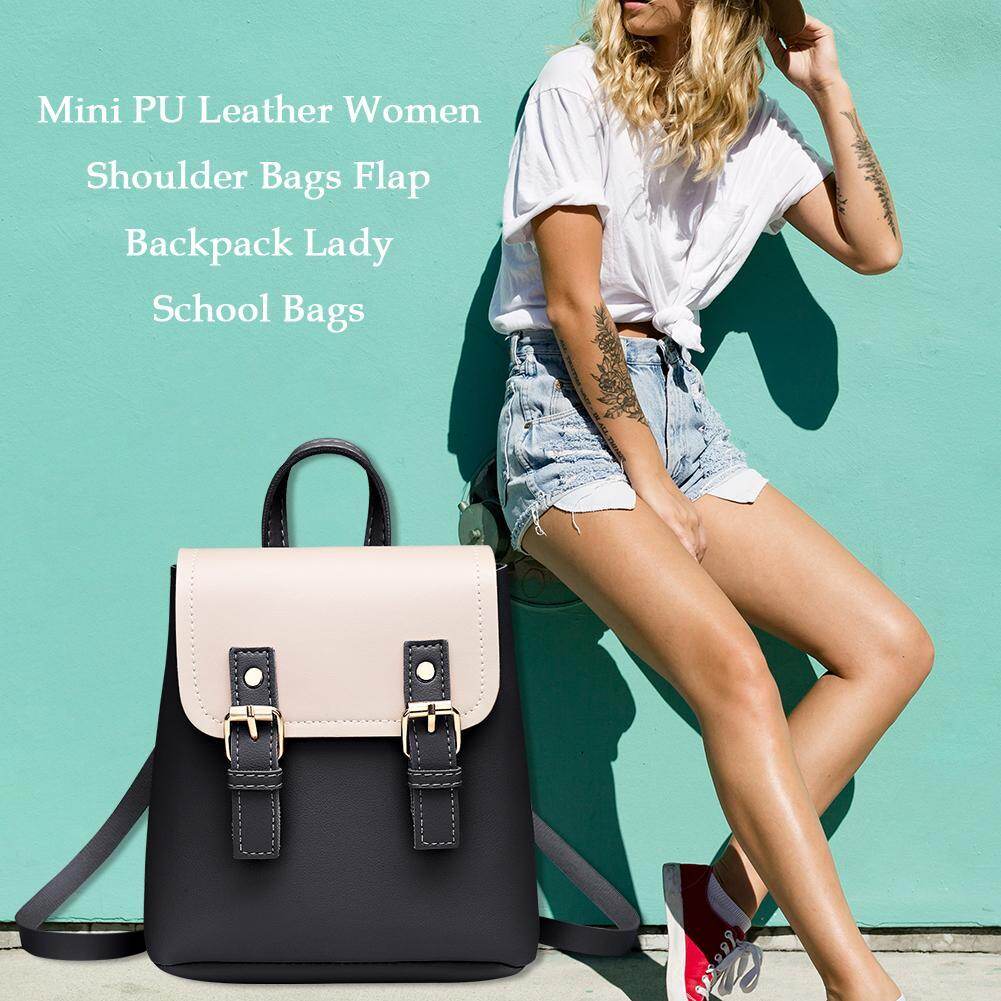 BAGOO Mini PU Leather Women Shoulder Bags Hit Color Backpack Girls School Bags