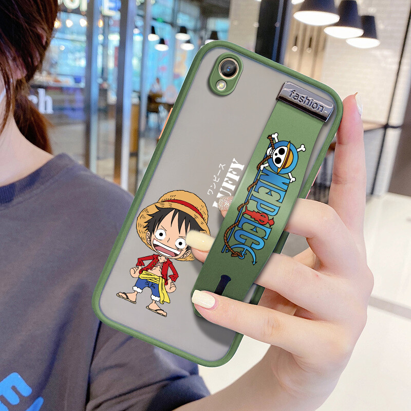 (With Wristband) Hontinga Casing Case For OPPO A37 A37F Neo 9 Case Shockproof Frosted Cartoon Anime Case Luffy Transparent Phone Casing Full Back Cover Lens Camera Protector Cases Hard Case For Boys Girls