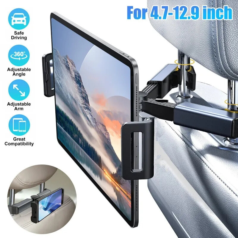 Universal Car Back Seat Phone Holder Rotatable Auto Headrest Bracket Support Compatible with iPad Pro Air 4.7-12.5inch Tablet Holders