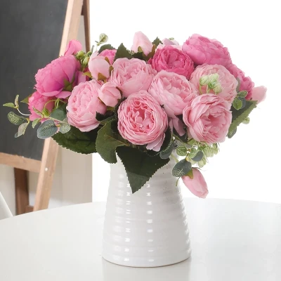 1 Bouquet 9 heads Artificial Peony Tea Rose Flowers Camellia Silk Fake Flower flores for DIY Home Garden Wedding Decoration
