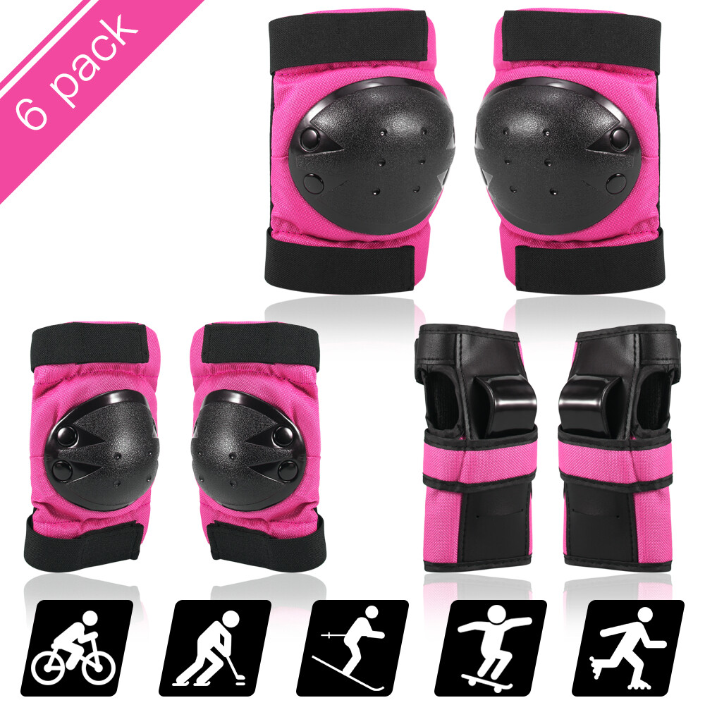 TOMSHOO Protective Gear Set 6 in 1 Knee Elbow Pads with Wrist Guards Multi Sports Safety Protection Pads for Kids/Adults Scooter Skating Cycling
