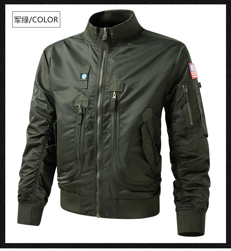 FUGUINIAO 2023 Spring and Autumn New Air Force Pilot Jacket Men's Baseball Short Standing Collar Outdoor Windbreaker Coat