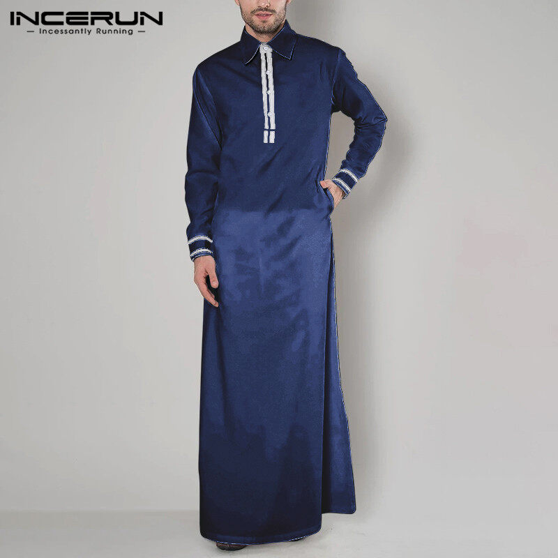 [จัดส่งฟรี] Hijabfab incerun บุรุษหลวมมุสลิมเสื้อผ้าซาอุดีอาระเบียอาหรับ thobe อิสลาม jubba Kaftan Tunic ยาวท็อปส์