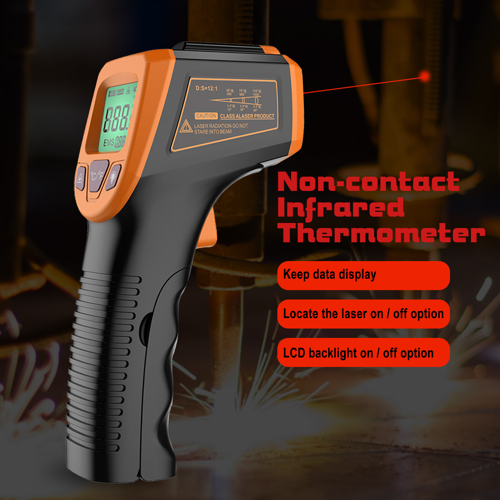 Bo yin infrared thermometer, non-contact digital l-aser temperature g-un -58°f to 1112°f with lcd display,blue