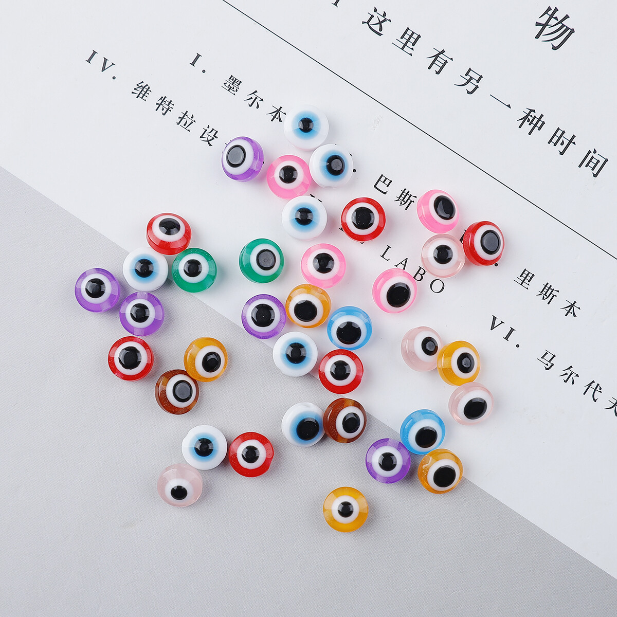 50Pcs Multicolor Oblate Devil Eye Beads Resin Beads For Jewelry Making DIY Bracelet Necklace Findings Accessories