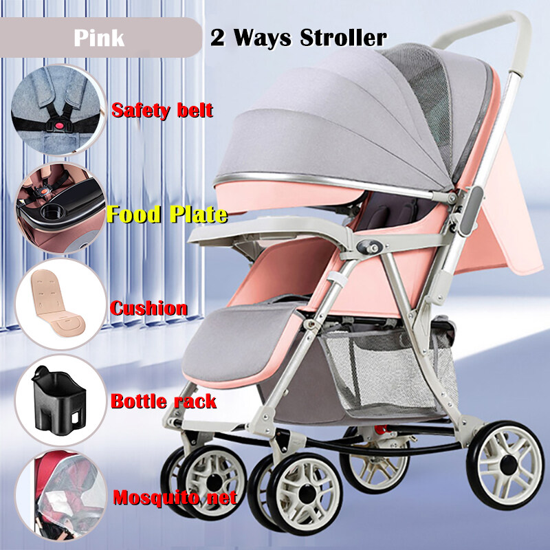 (with plate)2 Way facing Stroller Baby Adjustable Fodable Stroller ...