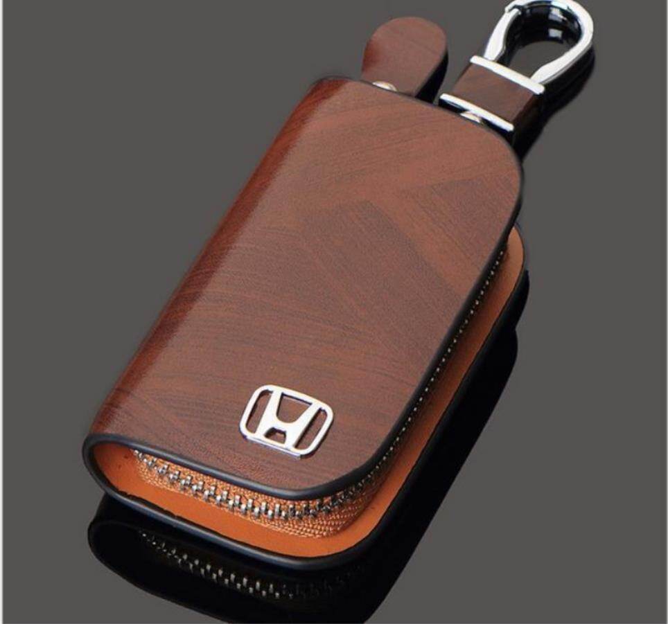 Genuine Leather Men & Women Car Key Cover For Holder KeyChain Key Case For HONDA - Brown
