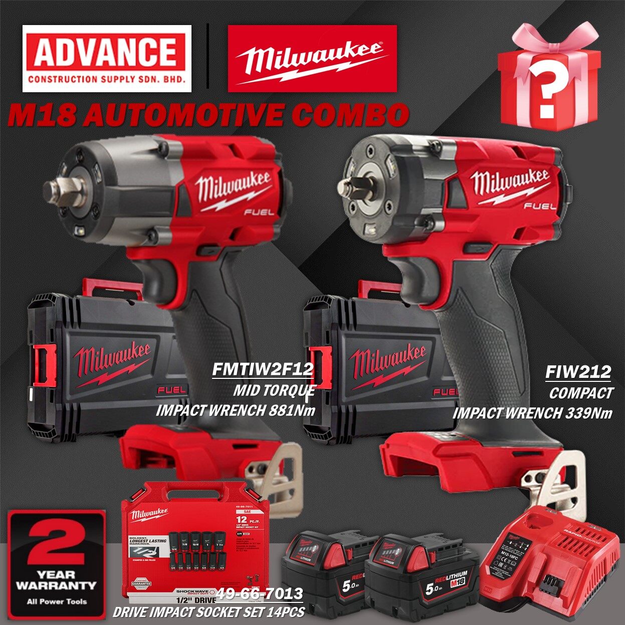 MILWAUKEE M18 Impact Wrench Automotive Combo Set RM2668