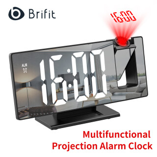 Brifit Projection Đồng hồ báo thức kỹ thuật số 7.8 Đồng hồ hiển thị gương LED 4 mức Điều chỉnh độ sáng Chức năng báo lại 12 24h Với máy chiếu 180 Thích hợp cho Phòng ngủ, Phòng khách, Văn phòng, Quà tặng thumbnail