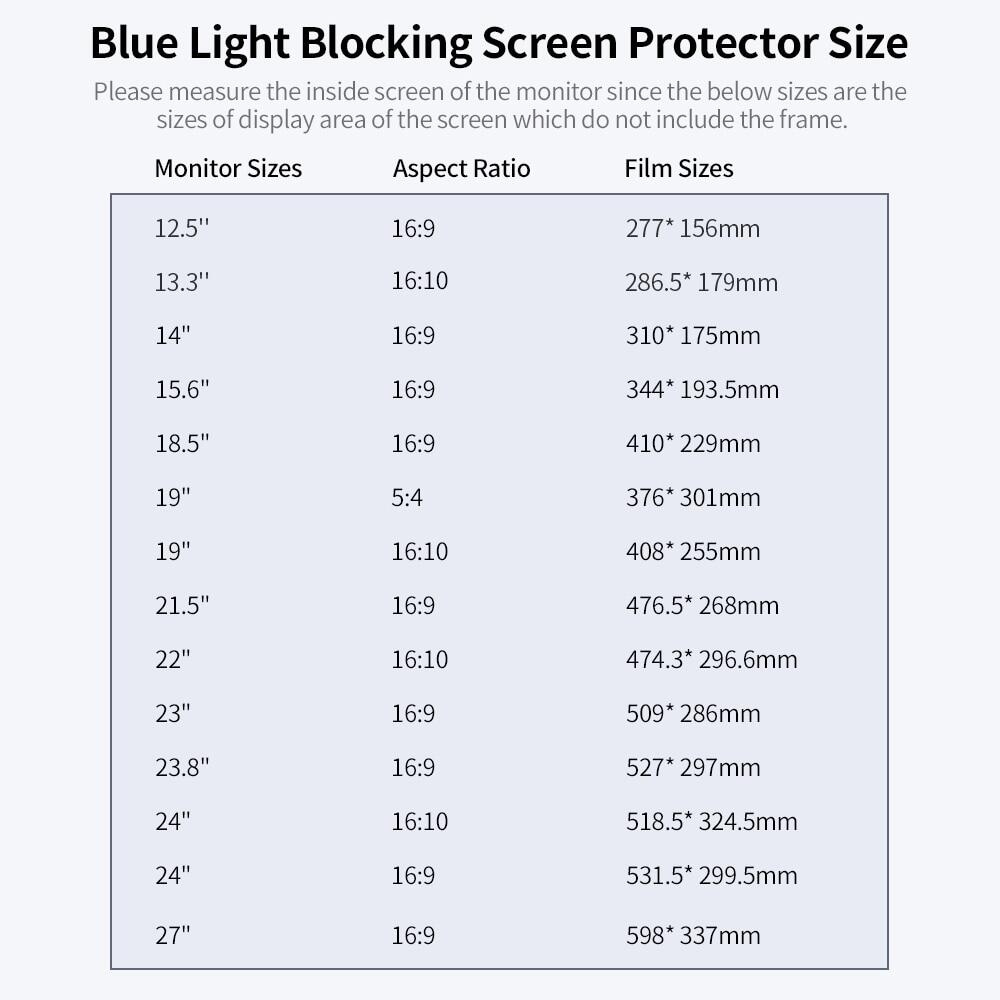 Blue Light Blocking Screen Protector High Transmittance/Anti UV&Glare Filter Screen Film For 13.3'' - 27'' Monitor Or Laptop