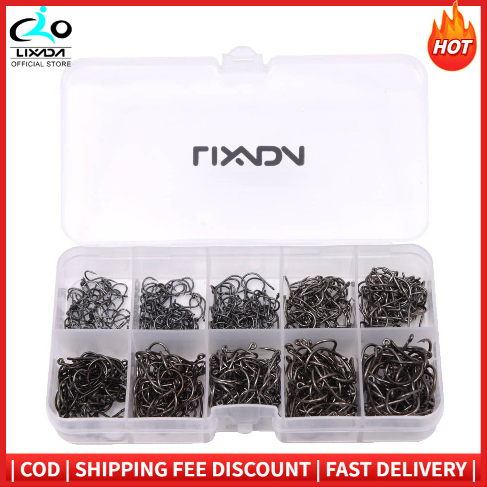 Lixada 500pcs Carbon Steel Fishing Hooks 3# -12# 10 Sizes Fish Hooks with Hole Fishing Tackle Box