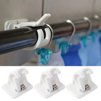 2 Pcs White Hanging Rod Clip Adhesive Wall Curtain Hanging Rod