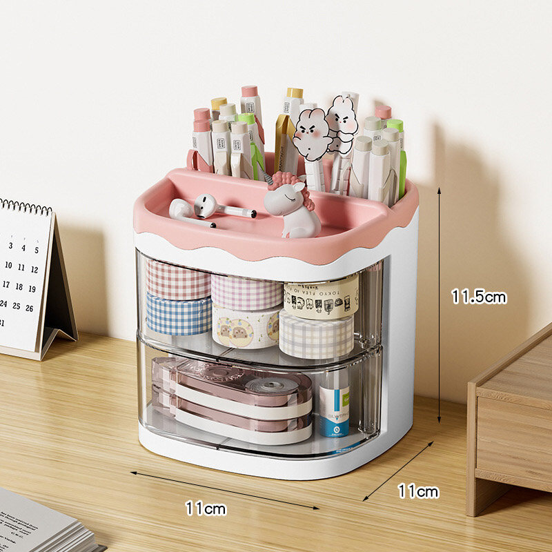 Creative Cartoon Multi grid Drawer Penholder Student Cornetto Function Box with Grid Storage Box Girl Heart Desktop Stationery Box