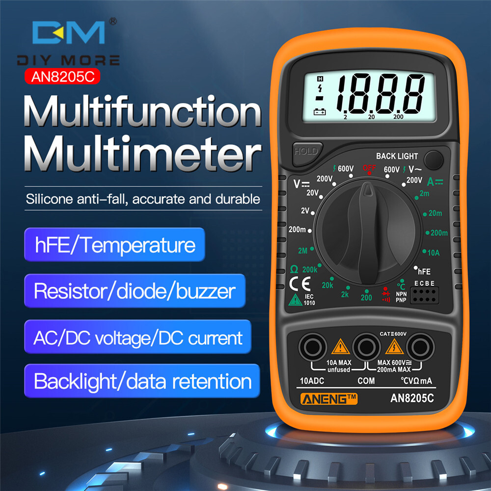 Diymore diymore AN8205C Digital Multimeter AC/DC Ammeter Volt Ohm Tester Meter Multimetro with Thermocouple LCD Backlight Portable