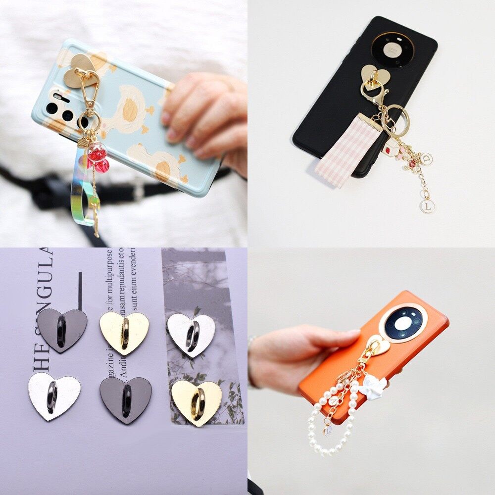 [Hàng Có Sẵn] Móc Dán Điện Thoại Di Động Hình Trái Tim Móc Kim Loại Tua Rua Tự Làm Móc Treo Vỏ Điện Thoại Di Động