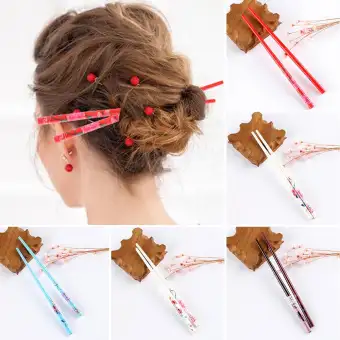 2 Pcs Hair Accessories Hand Carved Hair Stick Fashion Natural Wood
