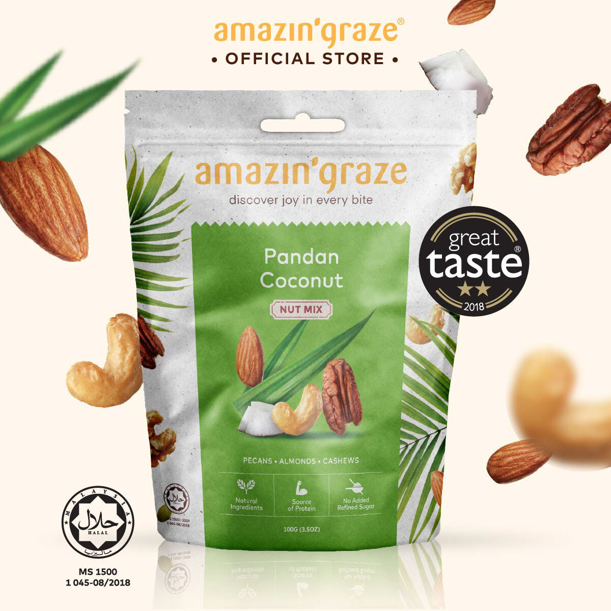 Amazin Graze Pandan Coconut Nut Mix 100g - Halal Certified