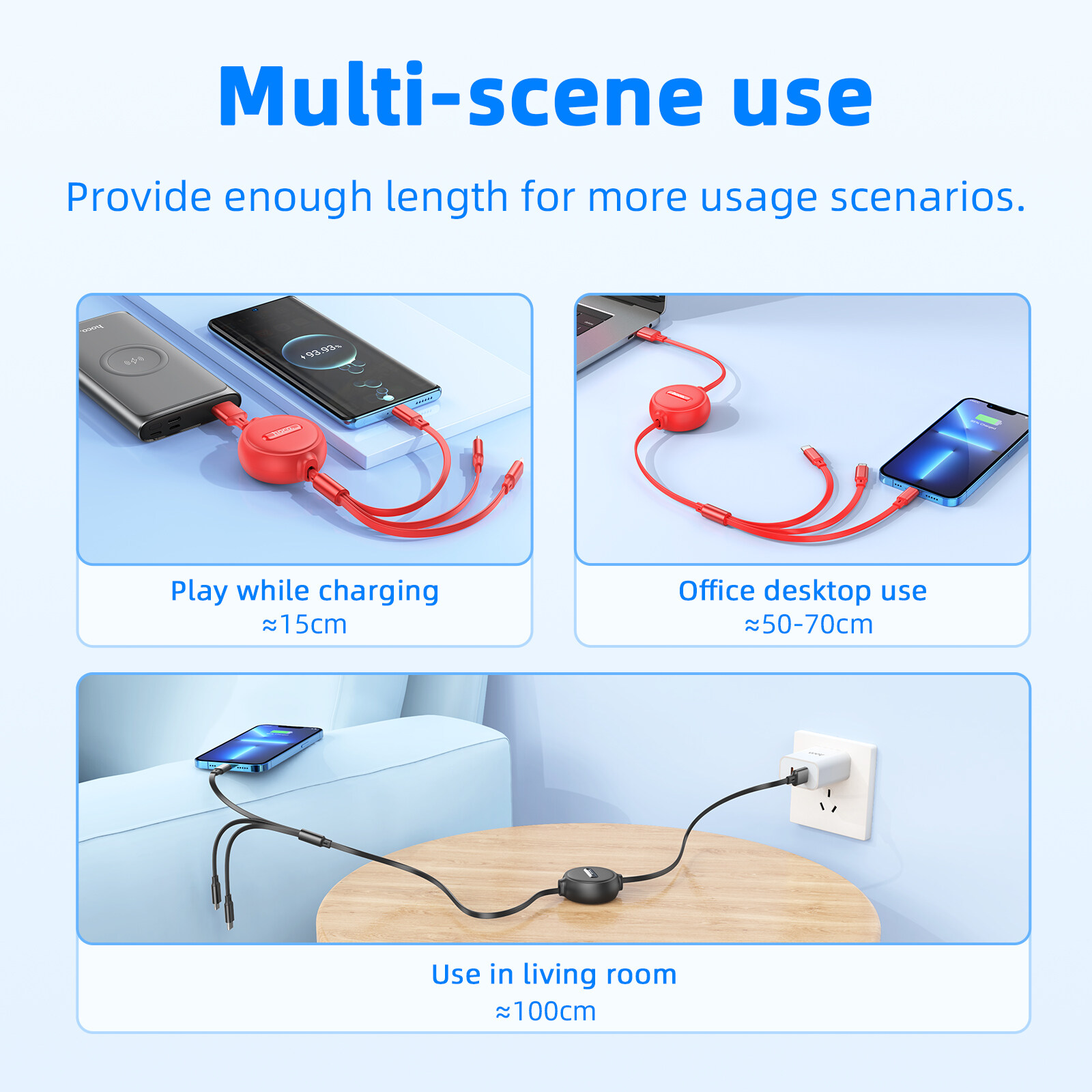 Hoco X75 100% Chính Hãng Cáp Sạc USB 3 Trong 1 Chính Hãng Có Thể Thu Vào Cho IPhone12 11 Điện Thoại Cáp Sạc USB Type C Cho Huawei Xiaomi Redmi Note Cáp Cho Realme Nhiều Dây Cáp USB Dữ Liệu