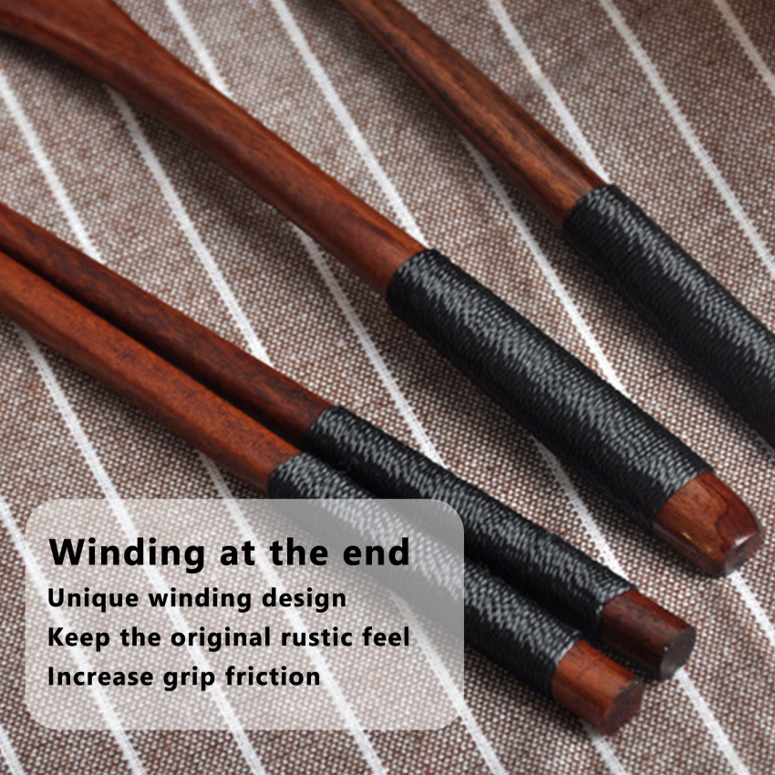 Wooden Flatware Set, 8.8"Chopsticks Spoon Fork Flatware Tableware Cutlery Set Travel Utensils Tied Line Reusable Flatware for Camping,Picnic,Office or Home (3 pcs )