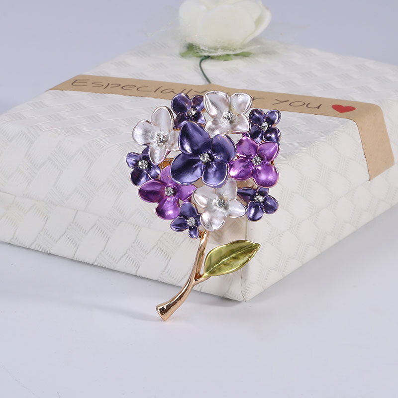 Purple Red Lilac Flower Brooches Rhinestone Enamel Brooch Pins Women Jewelry Wedding Party Gifts