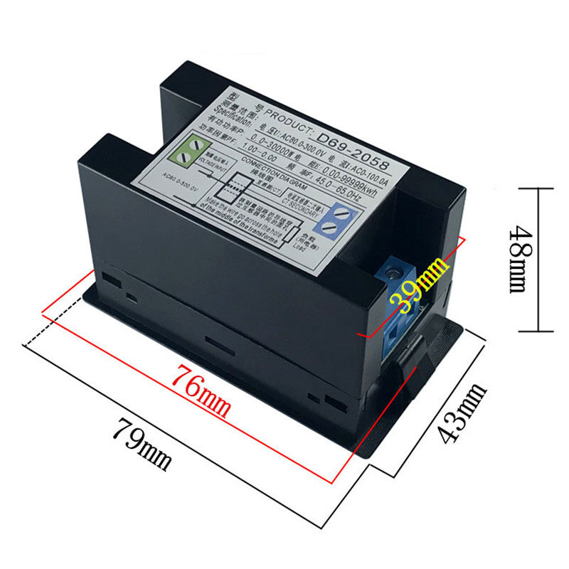 D69-2058 Voltmeter Current Power Factor Active KWH Electric Energy Frequency Meter Digital LCD VOLT AMP CT Digital MULTIMETER
