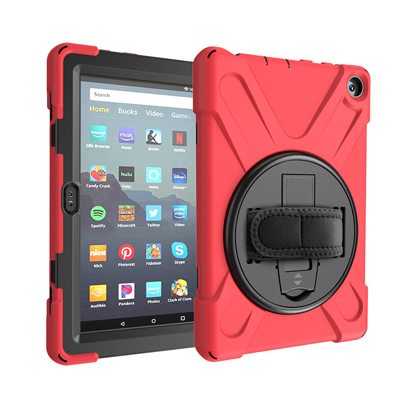 Ifar 360 rotation tablet cover for kindle fire hd 8 2020 case kindle fire hd 8 plus shockproof cover with hand strap and kickstand+pen